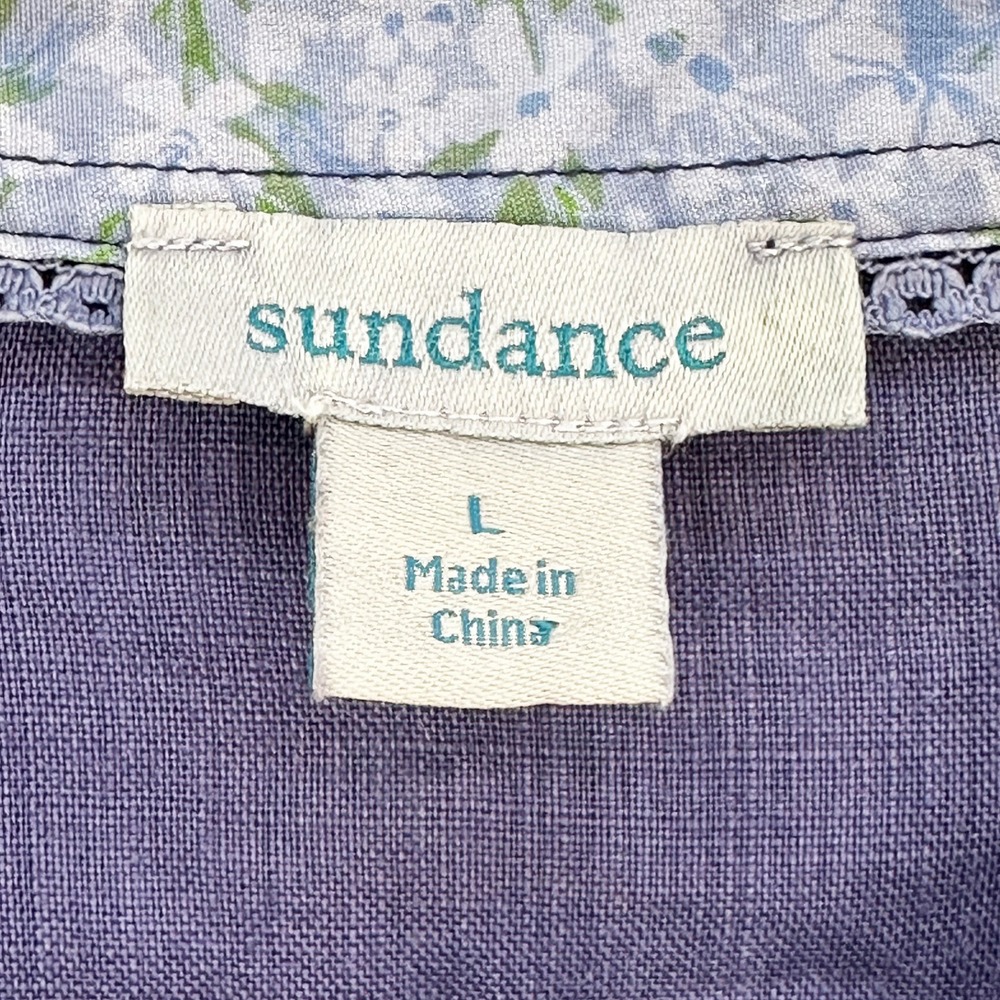 SUNDANCE 100% Linen Chambray Pearl Snap Button Up • Large • blue • Western Chic - Picture 6 of 8